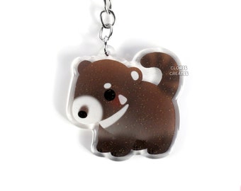 White Nosed Coati Pizote Acrylic Glitter Keychain | Kawaii Chibi Raccoon Animal Art Charm | Cute Cartoon Souvenir Wildlife Keyring Gift