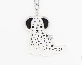 Black Dalmatian Acrylic Dog Breed Keychain | Cartoon Kawaii Art Puppy Glitter Charm | Chibi Cute Animal Lover Pet Loss Memorial Keyring Gift