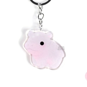 Nilpferd Nilpferd Acryl Glitter Schlüsselanhänger | Kawaii Chibi Tierliebhaber Kunst Anhänger | Niedliches Cartoon Wildlife Zoo Safari Souvenir Schlüsselanhänger Geschenk