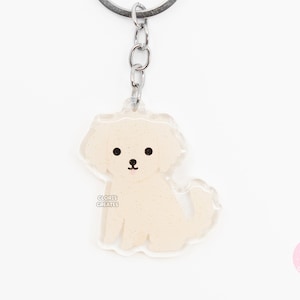 English Cream Golden Retriever Acrylic Dog Keychain | Cartoon Kawaii Art Puppy Epoxy Charm | Chibi Cute Animal Lover Pet Loss Memorial Gift