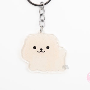 Cream Pekingese Acrylic Dog Breed Keychain | Cartoon Kawaii Art Puppy Glitter Charm | Chibi Cute Animal Lover Pet Loss Memorial Gift