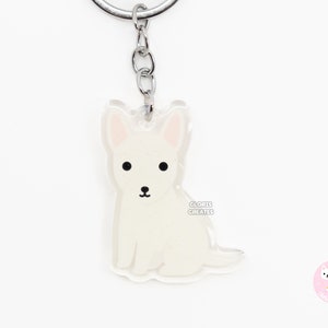 White Bull Terrier Acrylic Mixed Dog Breed Keychain | Cartoon Kawaii Art Puppy Lover Glitter Charm | Chibi Cute Pet Loss Memorial Gift