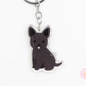 Black Formosan Mountain Dog Dutch Shepherd Acrylic Keychain | Cartoon Kawaii Art Glitter Charm | Chibi Cute Animal Lover Pet Loss Gift