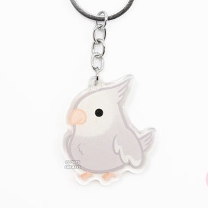 Llavero acrílico con forma de cacatúa plateada de cara blanca, diseño de ave de raza loro, con diseño de dibujos animados kawaii y purpurina, regalo para amantes de las mascotas exóticas