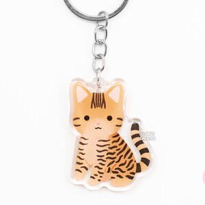 Toyger Exotic Tiger Cat Acrylic Pet Breed Keychain | Cartoon Chibi Animal Art Glitter Charm | Kawaii Cute Kitten Loss Memorial Gift