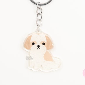 Shorthaired Gold & White Shih Tzu Clear Dog Acrylic Keychain | Cartoon Kawaii Art Puppy Charm | Chibi Cute Animal Lover Pet Loss Memorial