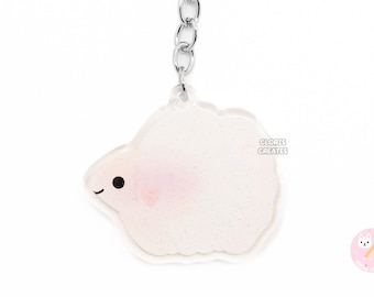 Betta Fish White Opal Halfmoon Pastel Rainbow Keychain | Cartoon Aquarium Art Double Sided Glitter Charm | Kawaii Cute Animal Lover Pet Gift