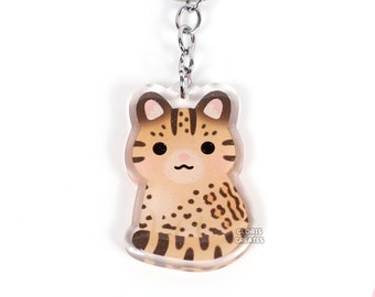 Ocelot Cat Acrylic Glitter Keychain | Kawaii Chibi Animal Lover Wildcat Art Charm | Cute Cartoon Wildlife Zoo Souvenir Keyring Gift