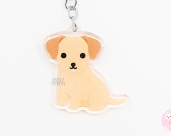 Tan Chiweenie Acrylic Mixed Dog Breed Keychain | Cartoon Kawaii Art Puppy Glitter Charm | Chibi Cute Animal Lover Pet Loss Memorial Gift
