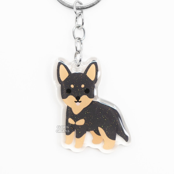 Black & Tan Australian Kelpie Acrylic Dog Breed Keychain | Cartoon Kawaii Art Puppy Charm | Chibi Cute Animal Lover Pet Loss Memorial Gift