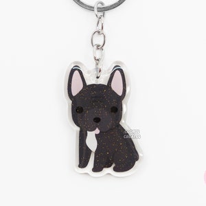 Black French Bulldog Frenchie Acrylic Dog Breed Keychain | Cartoon Kawaii Art Puppy Charm | Chibi Cute Animal Lover Pet Loss Memorial Gift