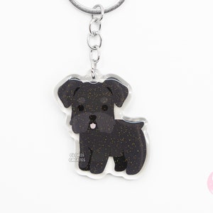 Black Schnauzer Clear Dog Breed Acrylic Keychain | Cartoon Kawaii Art Puppy Glitter Charm | Chibi Cute Animal Lover Pet Loss Memorial Gift