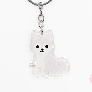 Gray Siberian Husky Acrylic Dog Breed Keychain | Cartoon Kawaii Art Puppy Glitter Charm | Chibi Cute Animal Lover Pet Loss Memorial Gift