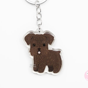 Liver Schnauzer Clear Dog Breed Acrylic Keychain | Cartoon Kawaii Art Puppy Glitter Charm | Chibi Cute Animal Lover Pet Loss Memorial Gift