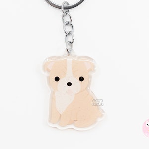 Fawn English Bulldog Acrylic Dog Breed Keychain | Cartoon Kawaii Art Puppy Charm | Chibi Cute Animal Lover Pet Loss Memorial Gift