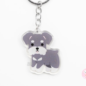 Salt & Pepper Schnauzer Clear Dog Breed Acrylic Keychain | Cartoon Kawaii Art Puppy Charm | Chibi Cute Animal Lover Pet Loss Memorial Gift
