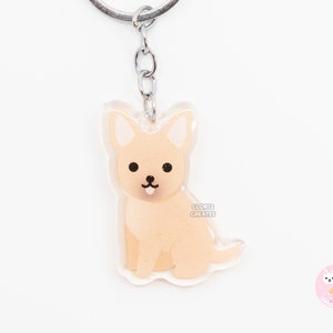 Fawn Formosan Mountain Carolina Dog Breed Acrylic Keychain | Cartoon Kawaii Art Style Glitter Charm | Chibi Cute Animal Lover Pet Loss Gift