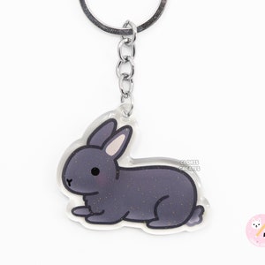 Steel Gray Flemish Giant Rabbit Pet Breed Keychain | Cartoon Kawaii Art Double-Sided Bunny Glitter Charm | Chibi Cute Animal Lover Gift