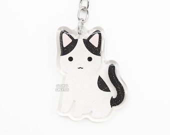 Black Shorthaired Van Cat Acrylic Pet Breed Keychain | Cartoon Chibi Animal Glitter Charm | Kawaii Cute Tuxedo Kitten Loss Memorial Gift