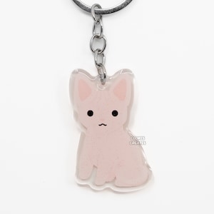 Pink Sphynx Hairless Cat Acrylic Pet Breed Keychain | Cartoon Chibi Animal Art Glitter Charm | Kawaii Cute Kitten Lover Loss Memorial Gift