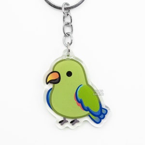 Llavero acrílico de loro ecléctico macho, diseño de ave de raza, con diseño de dibujos animados kawaii y purpurina de doble cara, ideal como regalo para amantes de las mascotas exóticas.