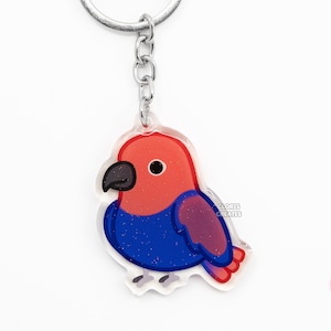 Llavero acrílico de loro ecléctico hembra, diseño de ave, con purpurina de doble cara, diseño kawaii, regalo para amantes de las mascotas exóticas.