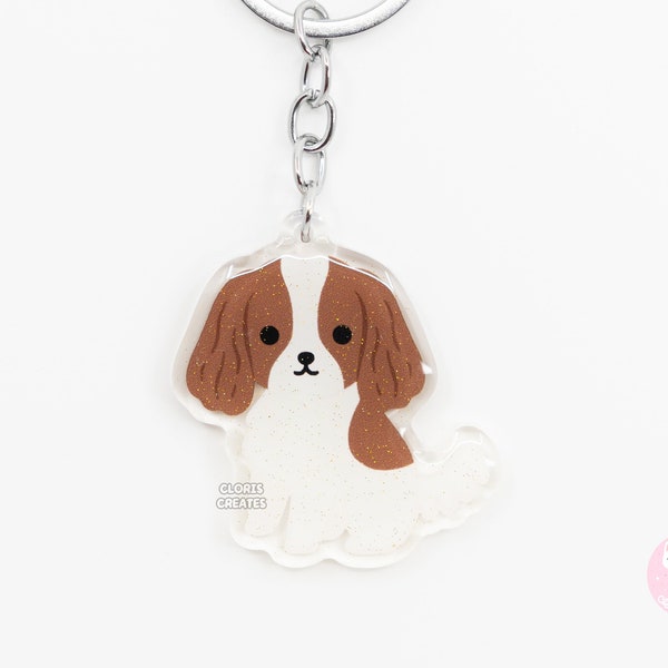 Blenheim Cavalier King Charles Spaniel Acrylic Dog Breed Keychain | Cartoon Kawaii Art Puppy Charm | Chibi Cute Pet Loss Memorial Gift