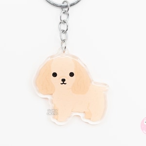 Gold Cocker Spaniel Acrylic Dog Breed Keychain | Cartoon Kawaii Art Puppy Glitter Charm | Chibi Cute Animal Lover Pet Loss Memorial Gift