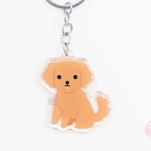 Red Golden Retriever Acrylic Dog Breed Keychain | Cartoon Kawaii Art Puppy Epoxy Charm | Chibi Cute Animal Lover Pet Loss Memorial Gift