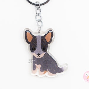 Australian Cattle Dog Blue Heeler Acrylic Animal Keychain | Cartoon Kawaii Art Puppy Lover Glitter Charm | Chibi Cute Pet Loss Memorial Gift