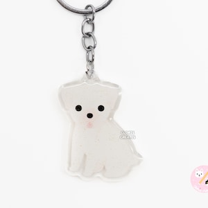 White Boxer Acrylic Dog Breed Keychain | Cartoon Kawaii Art Puppy Glitter Charm | Chibi Cute Animal Lover Pet Loss Memorial Gift