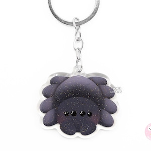 Black Tarantula Spider Arachnid Keychain | Cartoon Pet Bug Art Double-Sided Glitter Charm | Kawaii Cute Insect Animal Entomologist Gift