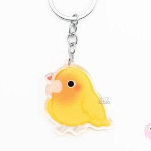 Yellow Peachface Lovebird Acrylic Bird Breed Parrot Keychain | Cartoon Kawaii Art Glitter Charm | Cute Chibi Exotic Pet Animal Lover Gift