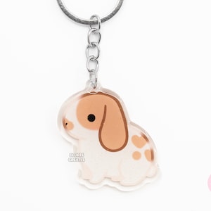 Broken Red Holland Lop Rabbit Pet Acrylic Keychain | Cartoon Kawaii Art Bunny Double-Sided Glitter Charm | Chibi Cute Animal Lover Gift