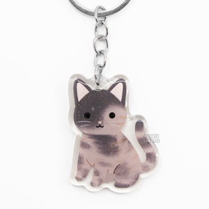 Diluted Shorthaired Tortoiseshell (Tortie) Cat Acrylic Pet Breed Keychain | Cartoon Chibi Animal Glitter Charm | Kawaii Cute Kitten Gift