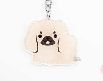 Sable Pekingese Acrylic Dog Breed Keychain | Cartoon Kawaii Art Puppy Glitter Charm | Chibi Cute Animal Lover Pet Loss Memorial Gift