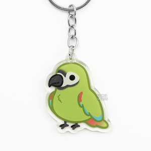 Llavero acrílico de guacamayo, loro, raza de ave, dibujo kawaii, amuleto con purpurina de doble cara, regalo para amantes de las mascotas exóticas.