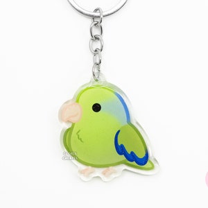Llavero acrílico de loro verde con diseño de ave de raza / Dije de purpurina de doble cara con diseño kawaii de dibujos animados / Lindo regalo para amantes de las mascotas exóticas chibi