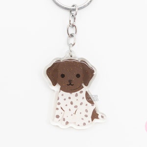Liver German Shorthaired Pointer Acrylic Dog Breed Keychain | Cartoon Kawaii Art Puppy Glitter Charm | Chibi Cute Pet Loss Memorial Gift