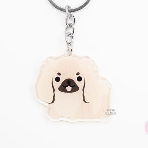 Sable Pekingese Acrylic Dog Breed Keychain | Cartoon Kawaii Art Puppy Glitter Charm | Chibi Cute Animal Lover Pet Loss Memorial Gift