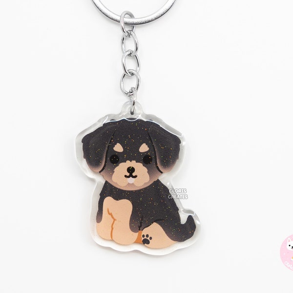 Yorkipoo Yorkie Poodle Mixed Dog Breed Acrylic Keychain | Cartoon Kawaii Art Doodle Puppy Glitter Charm | Chibi Cute Pet Loss Memorial Gift