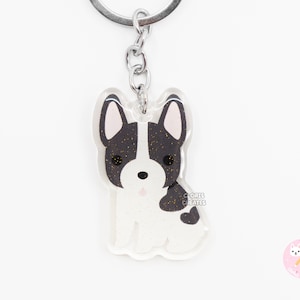 Black Spotted French Bulldog Frenchie Acrylic Dog Keychain | Cartoon Kawaii Art Puppy Charm | Chibi Cute Animal Lover Pet Loss Memorial Gift