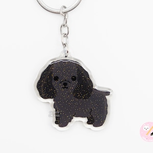 Black Cocker Spaniel Acrylic Dog Breed Keychain | Cartoon Kawaii Art Puppy Glitter Charm | Chibi Cute Animal Lover Pet Loss Memorial Gift