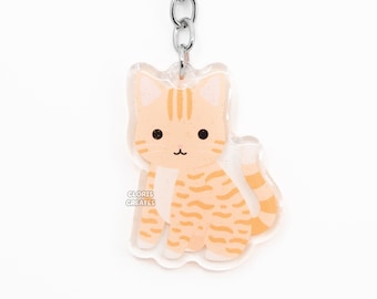 Orange Tabby Cat Acrylic Pet Breed Keychain | Cartoon Chibi Animal Art Glitter Charm | Kawaii Cute Kitten Lover Pet Loss Memorial Gift