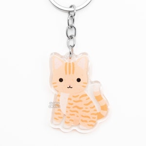 Orange Tabby Cat Acrylic Pet Breed Keychain | Cartoon Chibi Animal Art Glitter Charm | Kawaii Cute Kitten Lover Pet Loss Memorial Gift