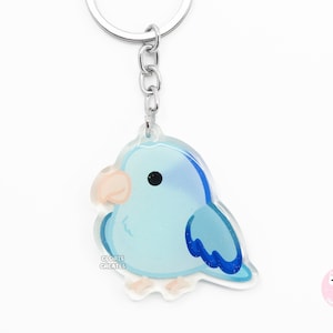 Llavero acrílico con forma de pájaro loro azul, diseño de dibujos animados kawaii con purpurina de doble cara, regalo para amantes de las mascotas exóticas