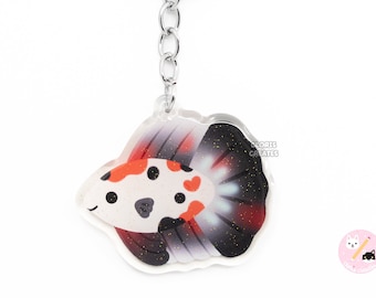 Betta Fish Koi Spotted Halfmoon Keychain | Cartoon Aquarium Art Style Double Sided Glitter Acrylic Charm | Kawaii Cute Animal Lover Pet Gift