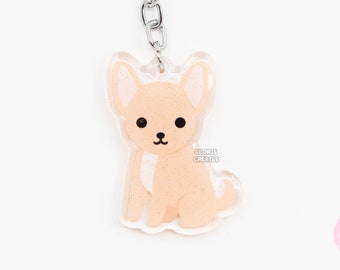 Fawn Chihuahua Acrylic Dog Breed Keychain | Cartoon Kawaii Art Puppy Epoxy Glitter Charm | Chibi Cute Animal Lover Pet Loss Memorial Gift