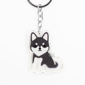 Black Alaskan Klee Kai Mini Husky Acrylic Dog Breed Keychain | Cartoon Kawaii Art Puppy Glitter Charm | Chibi Cute Pet Loss Memorial Gift