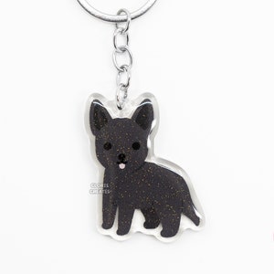 Black Australian Kelpie Acrylic Dog Breed Keychain | Cartoon Kawaii Art Puppy Glitter Charm | Chibi Cute Animal Lover Pet Loss Memorial Gift